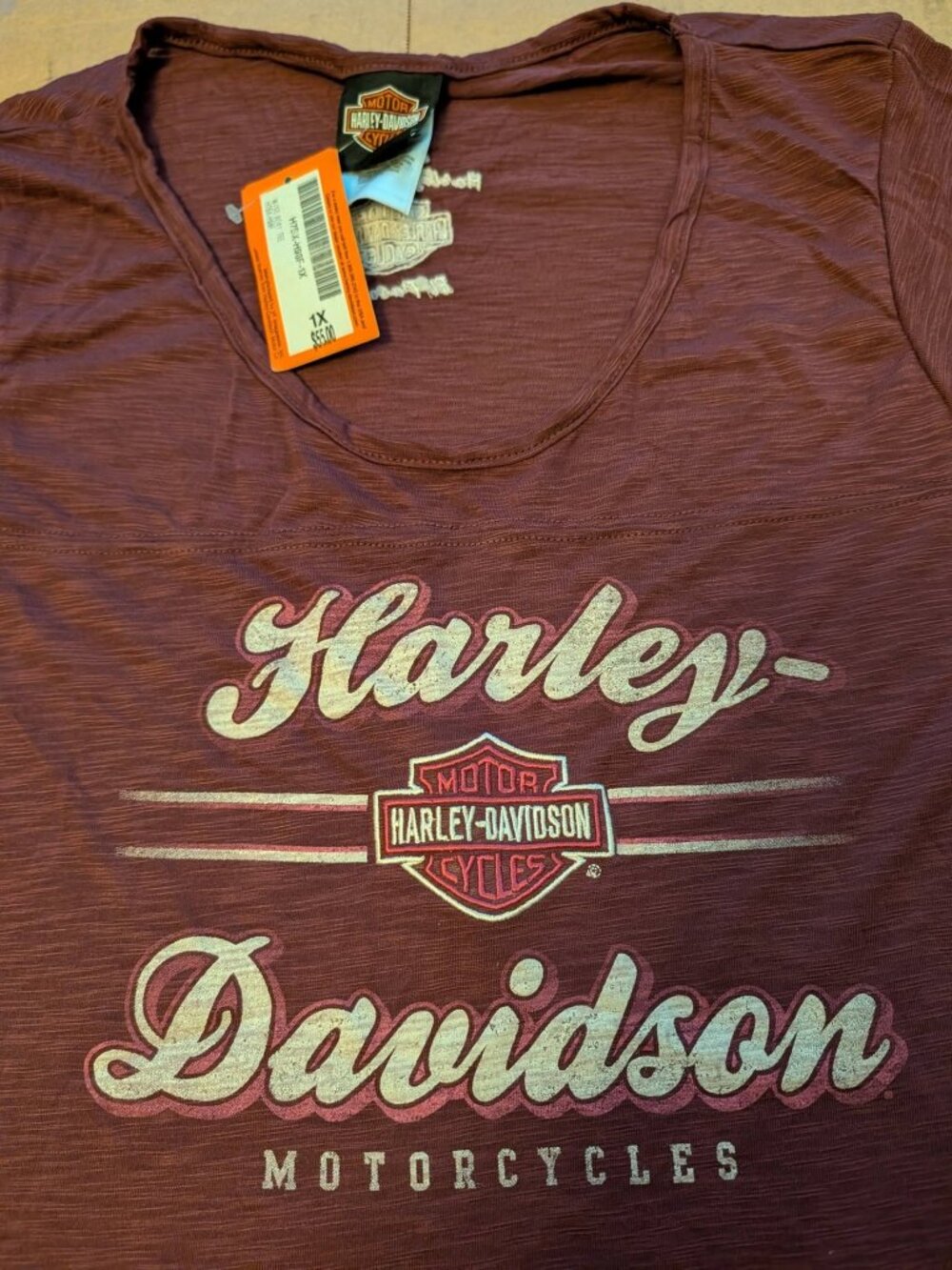 Harley-Davidson NWT Womens 1X Short Sleeve V-Neck Tee Barnett El Paso TX Maroon